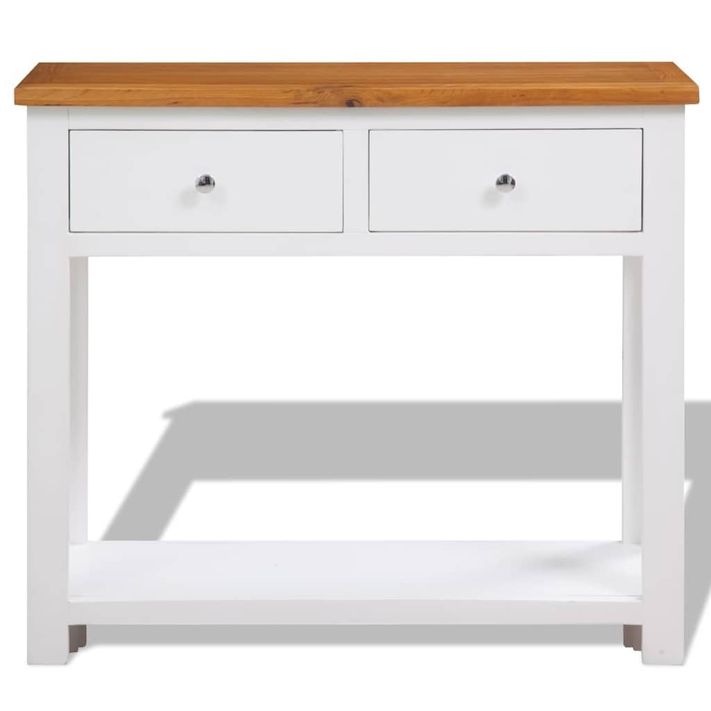 Solid Oak Wood Console Table with 2 Drawers T275911