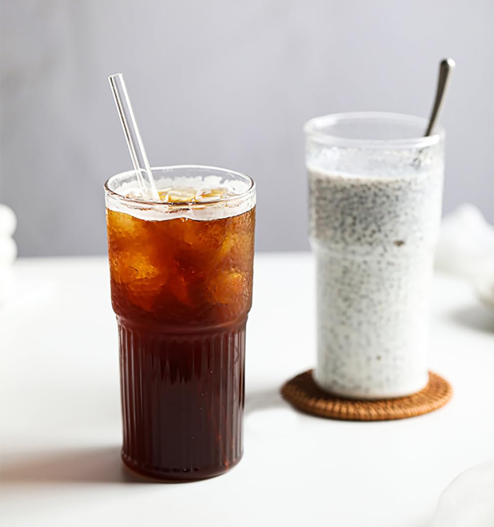 22 oz High Borosilicate Clear Glass Cups with Lids and Straws, Pack of 2 X189