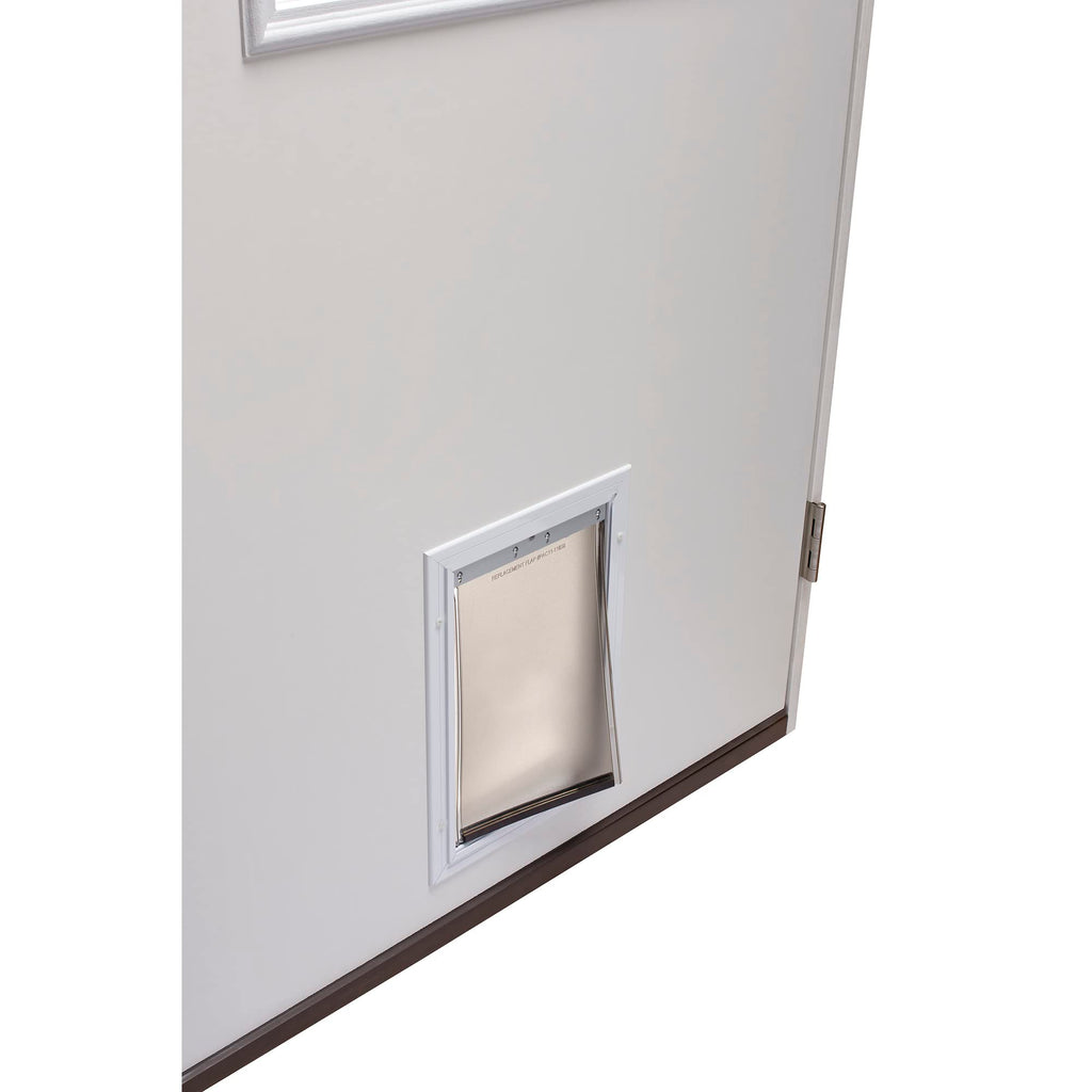 Primed Left Hand Outswing 9 Lite Prehung Front Door with Pet Door R2621