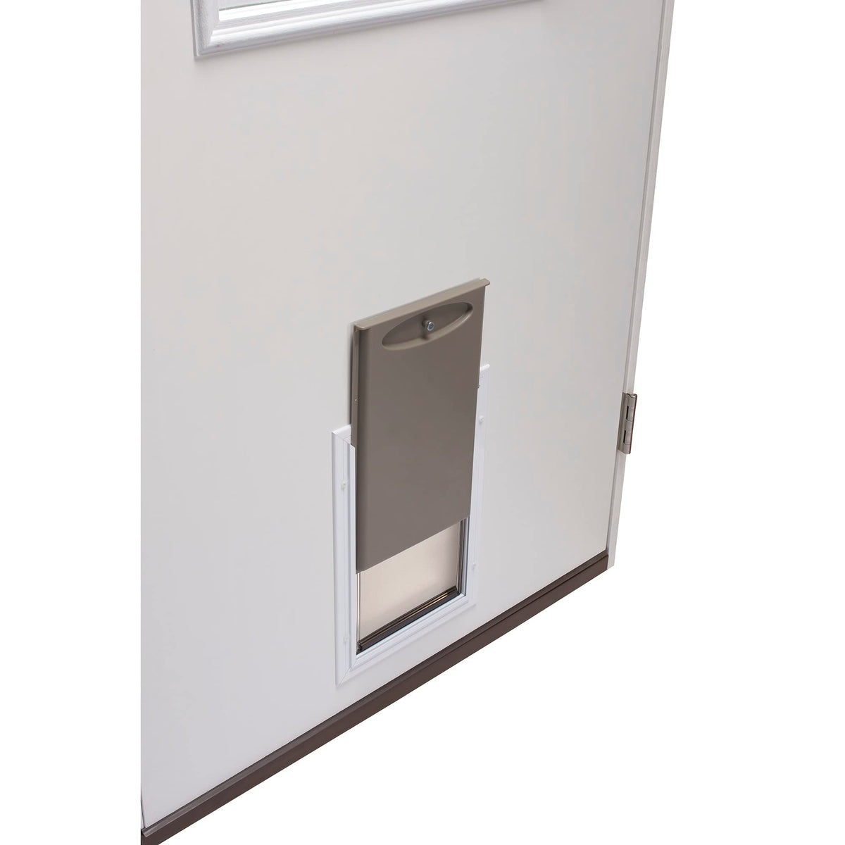 Primed Left Hand Outswing 9 Lite Prehung Front Door with Pet Door R2621