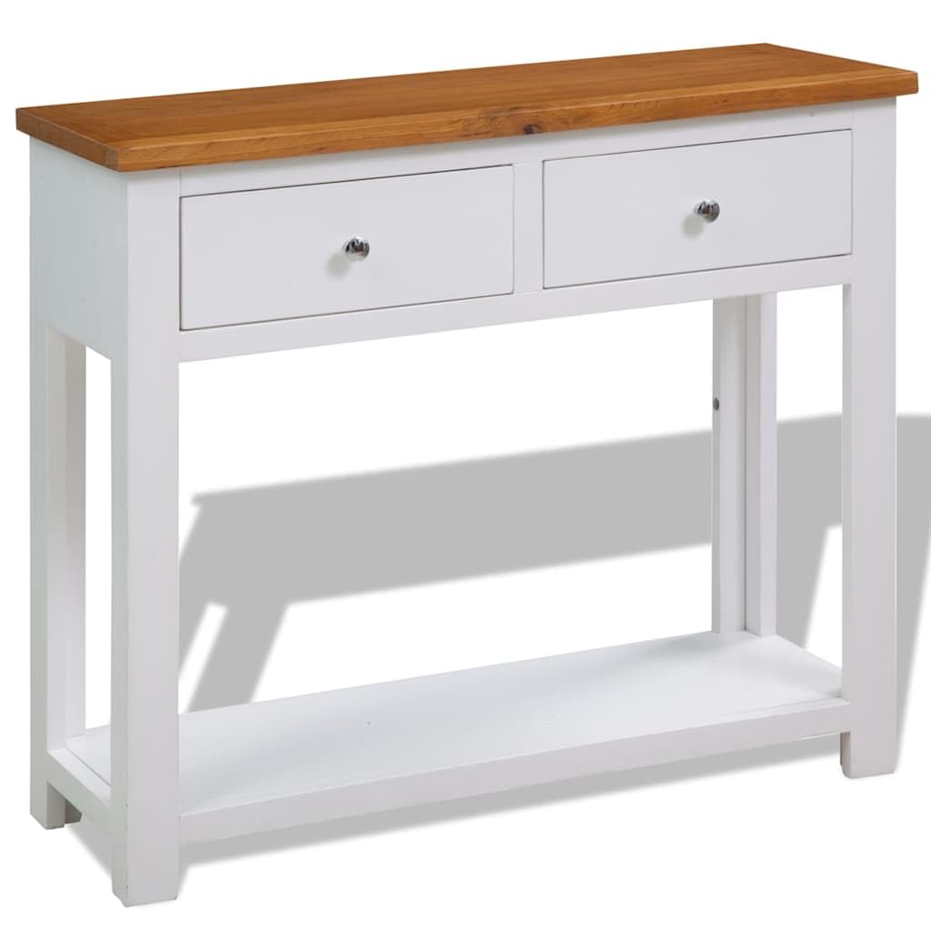 Solid Oak Wood Console Table with 2 Drawers T275911