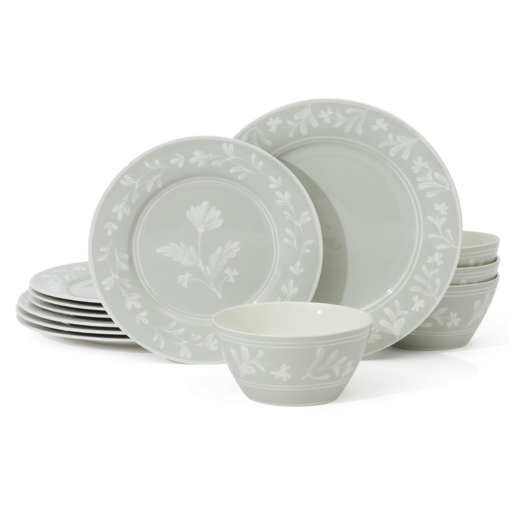 Sage Green 12-Piece Bone China Dinnerware Set P711567