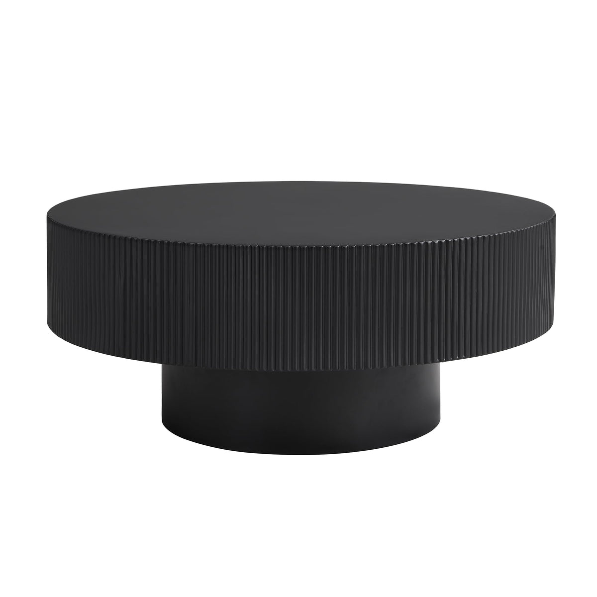 Round Coffee Table, 31.5" Fluted Pedestal Wood Table, Black R1118