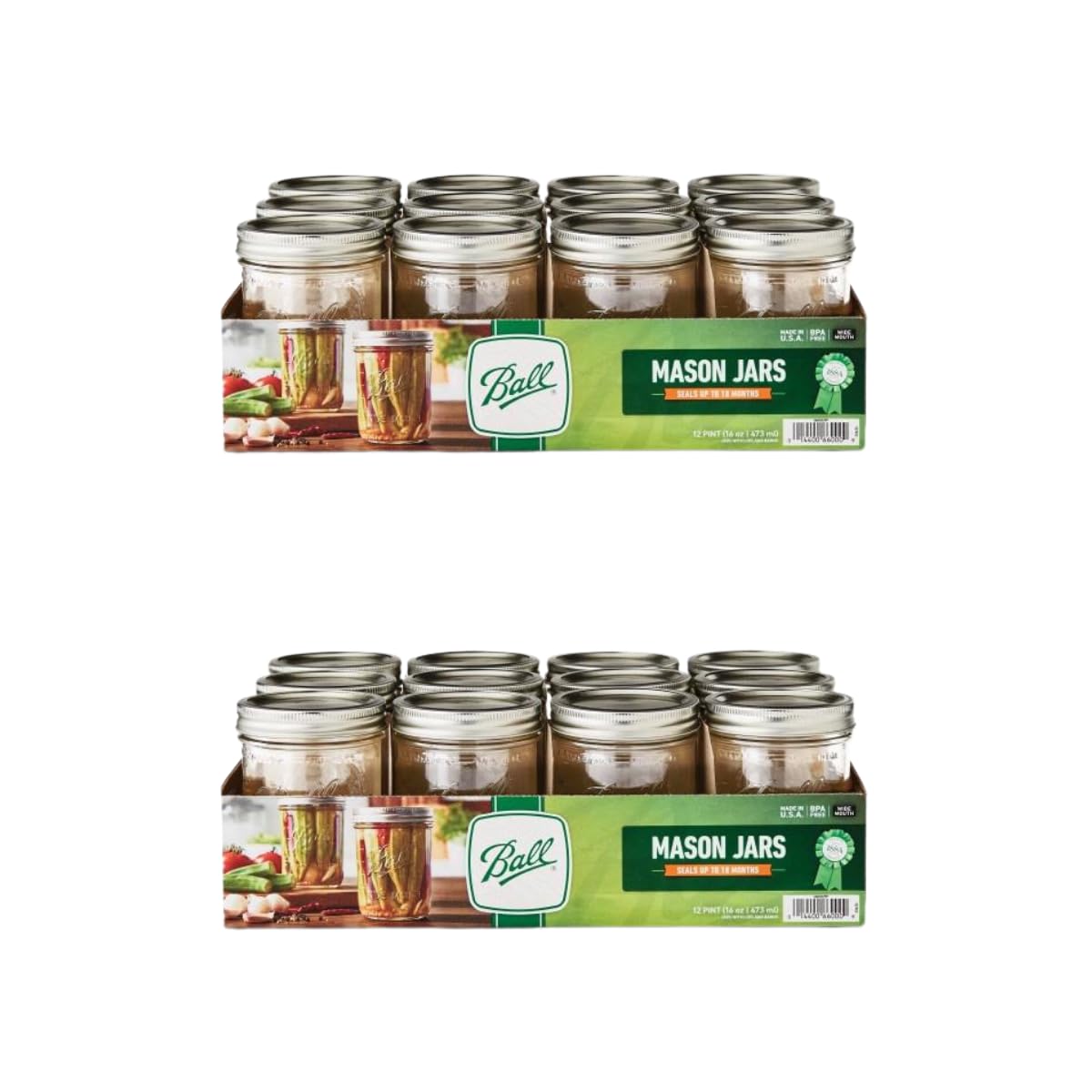 Glass Mason Jar with Lids and Bands, Wide Mouth, 16 OZ (24 Pack) O61941