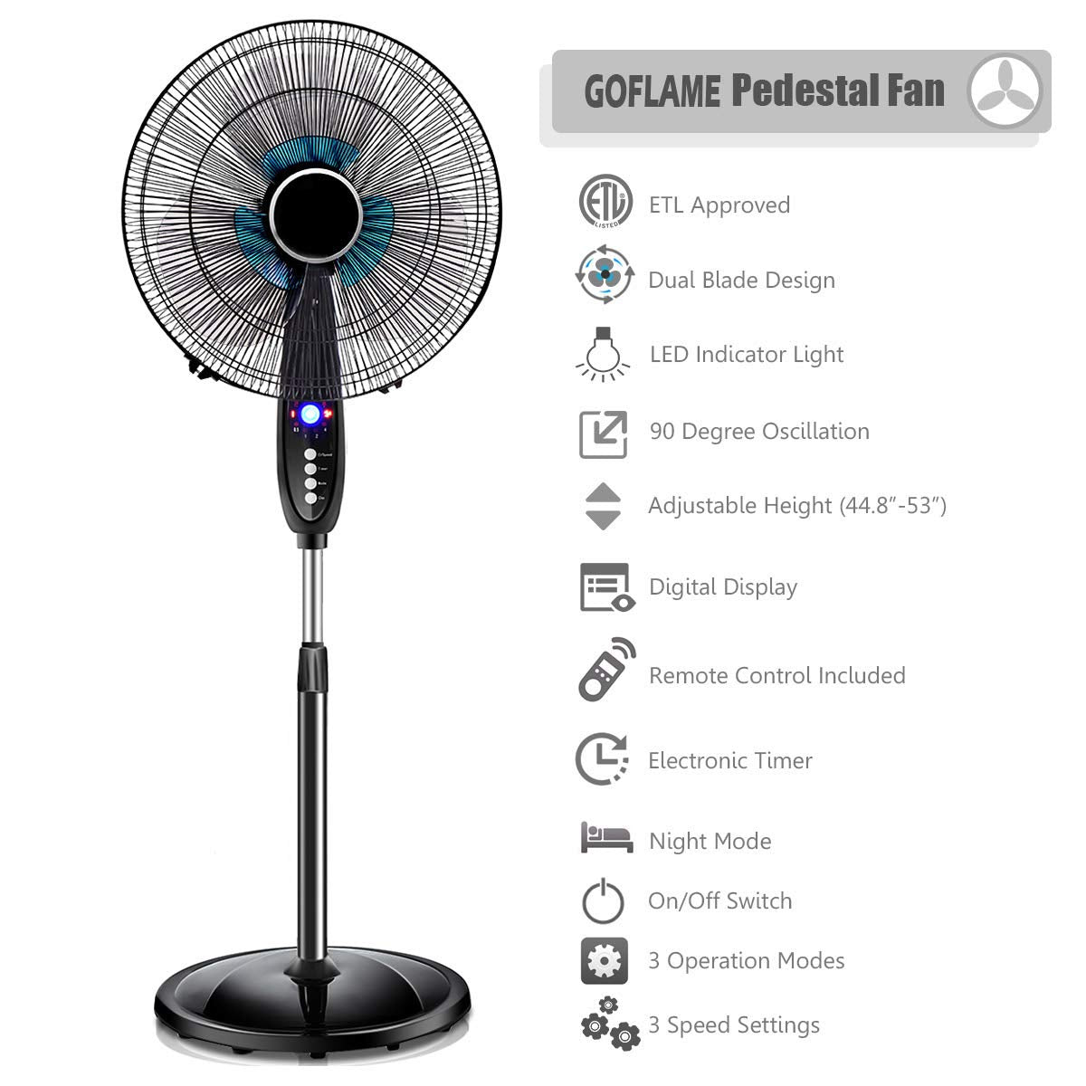 16" Oscillating Pedestal Fan with Remote Control P1490
