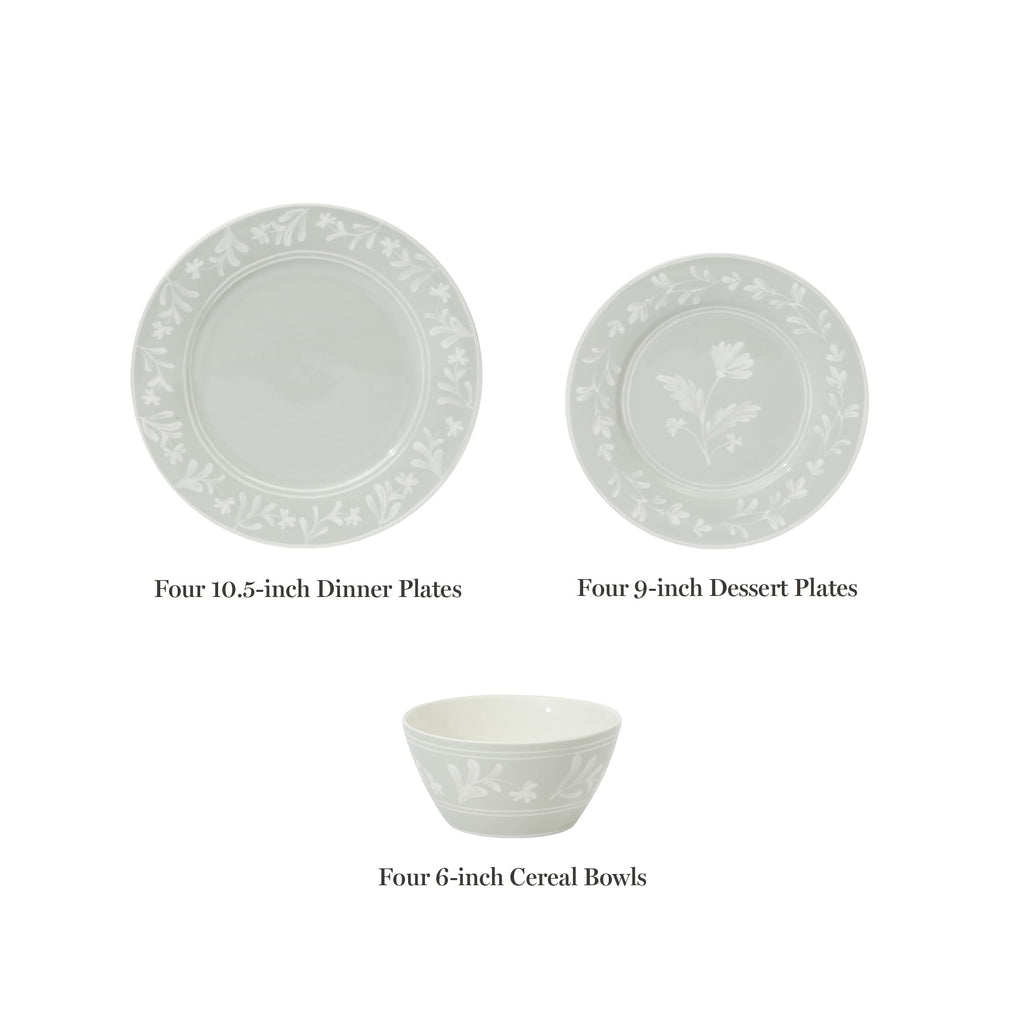 Sage Green 12-Piece Bone China Dinnerware Set P711567