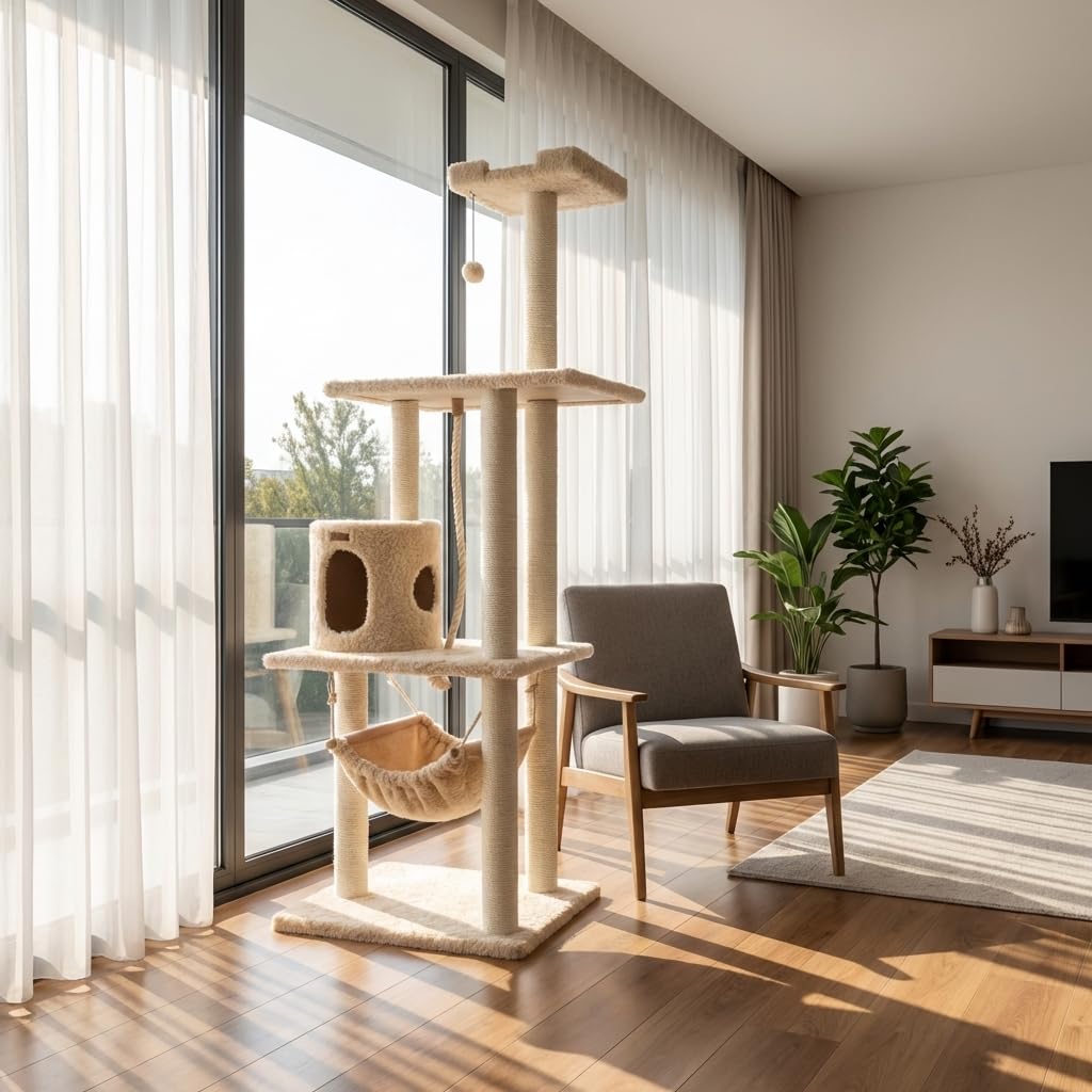 70 Inch Beige Cat Tree Tower Y959898