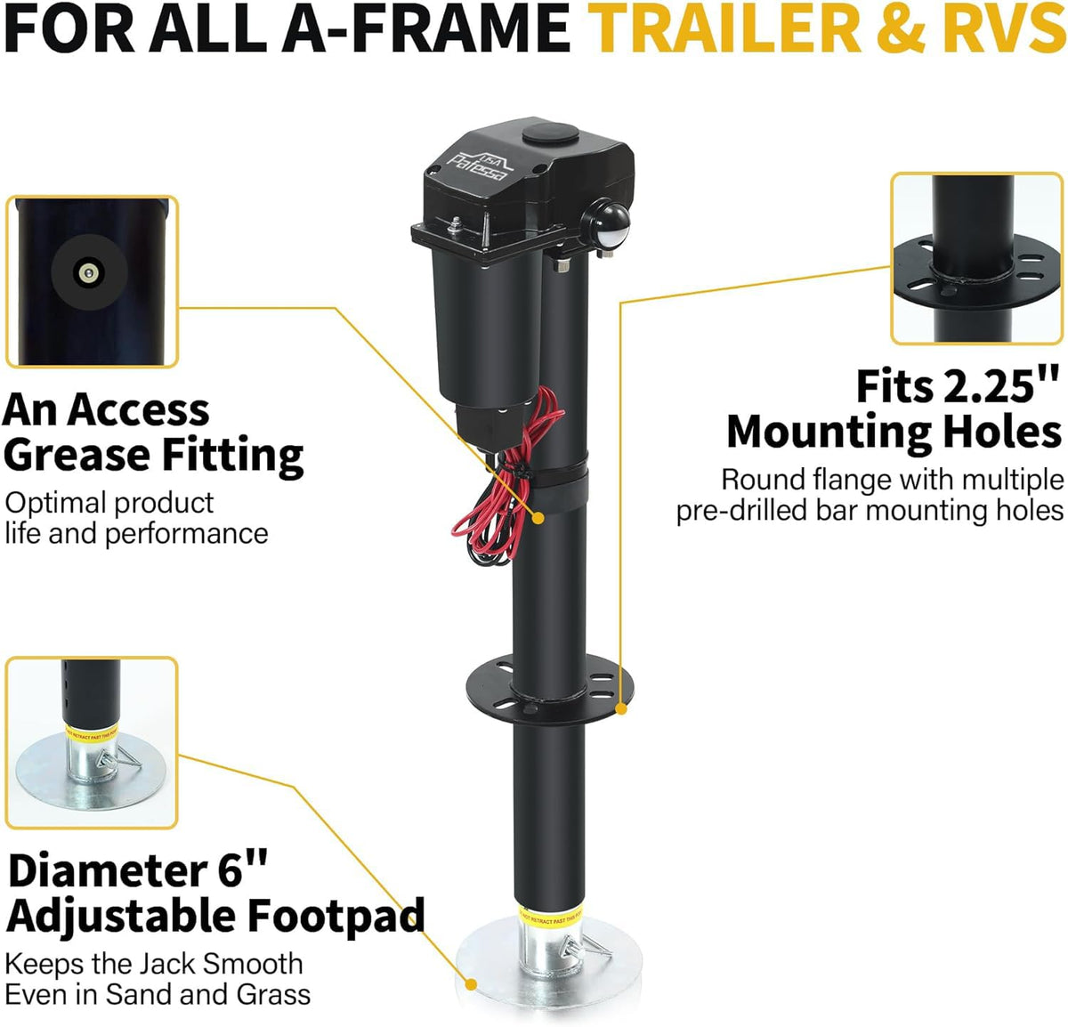 12V Electric RV Trailer Tongue Jack 3500LB L517