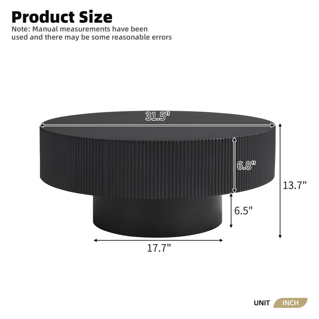 Round Coffee Table, 31.5" Fluted Pedestal Wood Table, Black R1118