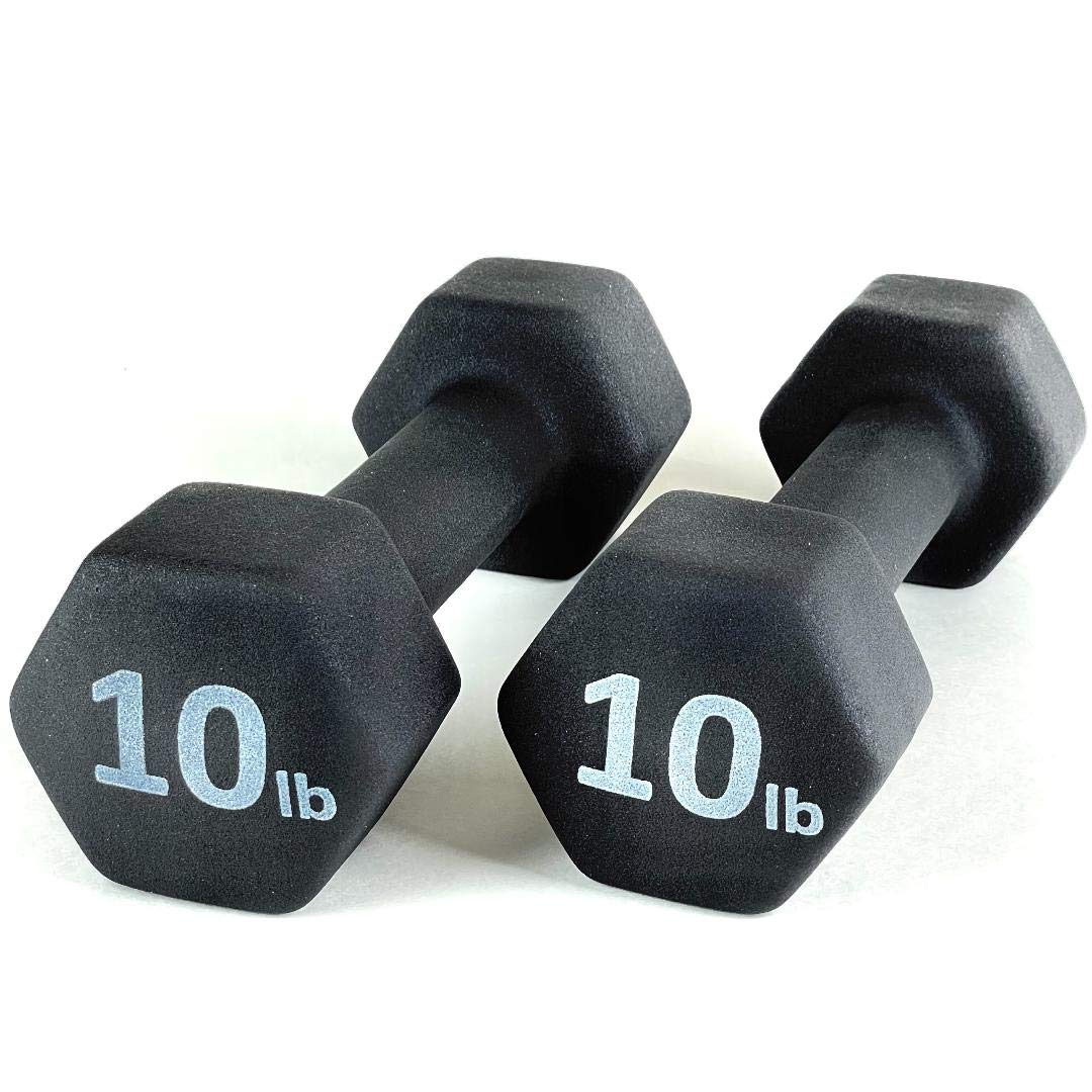 Black 10LB Set of 2 Neoprene Coated Hex Dumbbell H3925