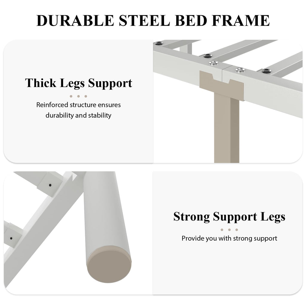 White Full Size Metal Platform Bed Frame U4929