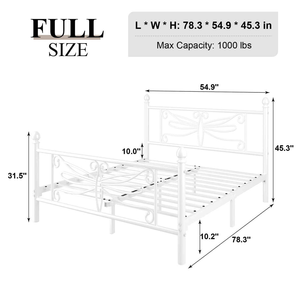 White Full Size Metal Platform Bed Frame U4929