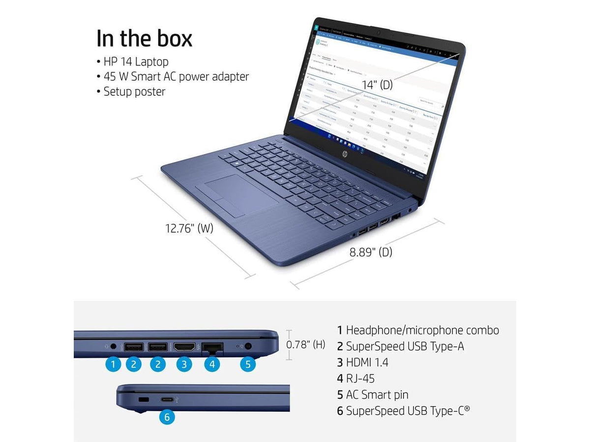 14" HD Laptop, Intel Celeron N4120, 4GB RAM, 64GB eMMC, Windows 11 Home F833