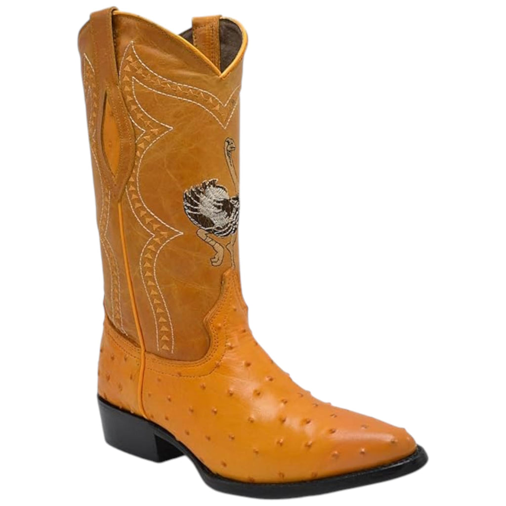 Men’s Genuine Leather Ostrich Print J-Toe Western Boots E191