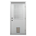 Primed Left Hand Outswing 9 Lite Prehung Front Door with Pet Door R2621