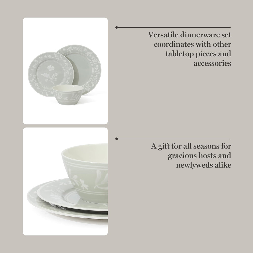Sage Green 12-Piece Bone China Dinnerware Set P711567