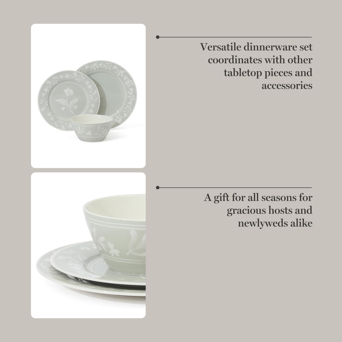 Sage Green 12-Piece Bone China Dinnerware Set P711567