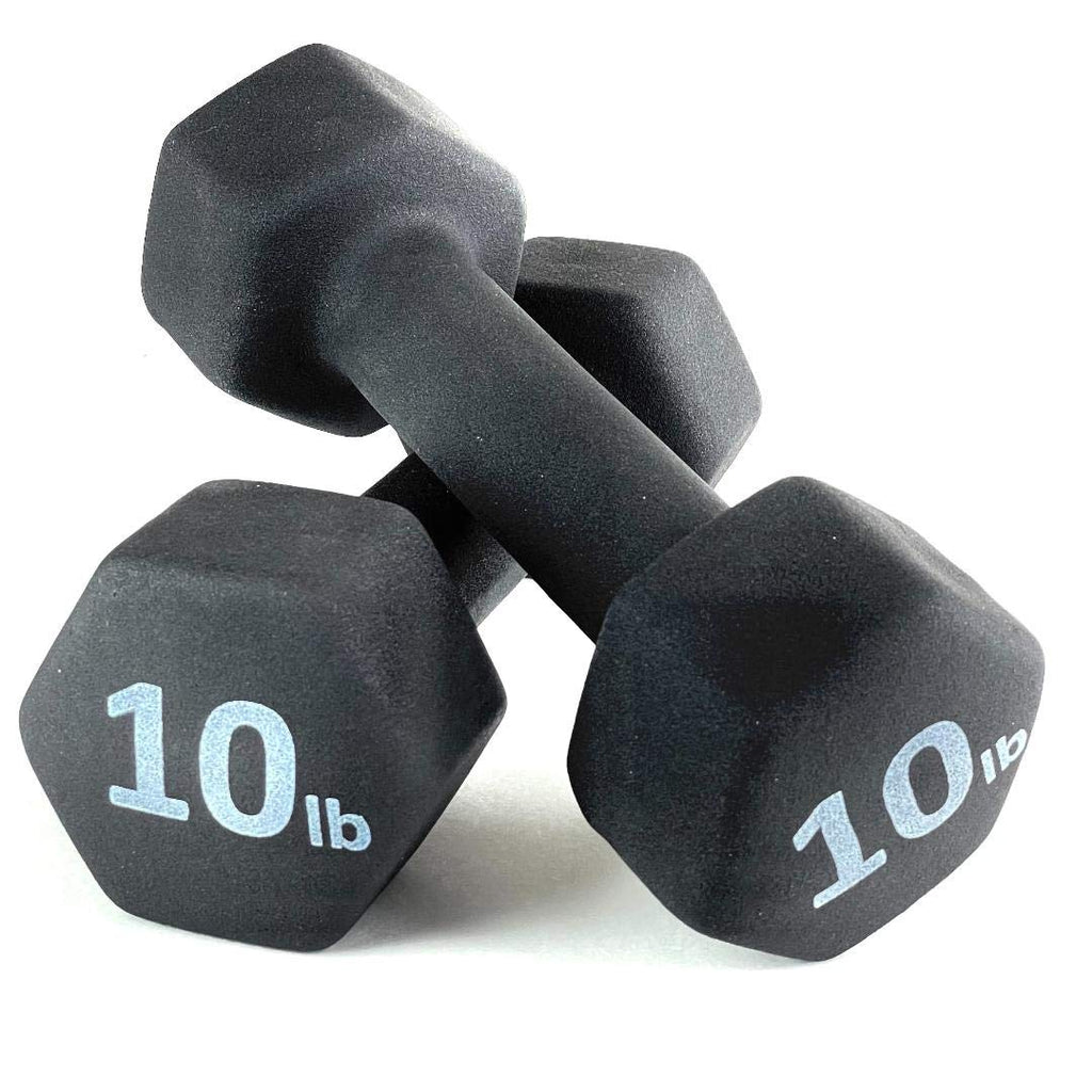 Black 10LB Set of 2 Neoprene Coated Hex Dumbbell H3925