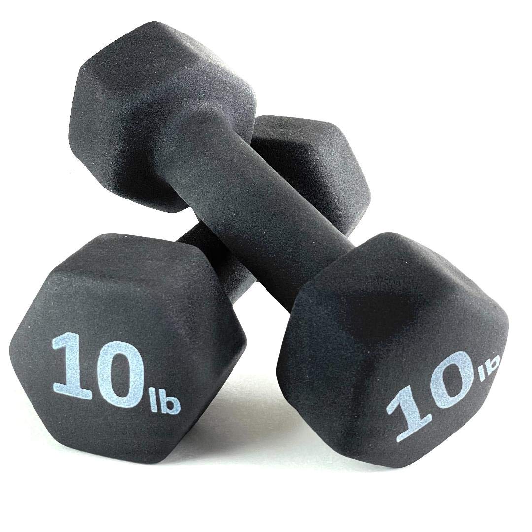 Black 10LB Set of 2 Neoprene Coated Hex Dumbbell H3925