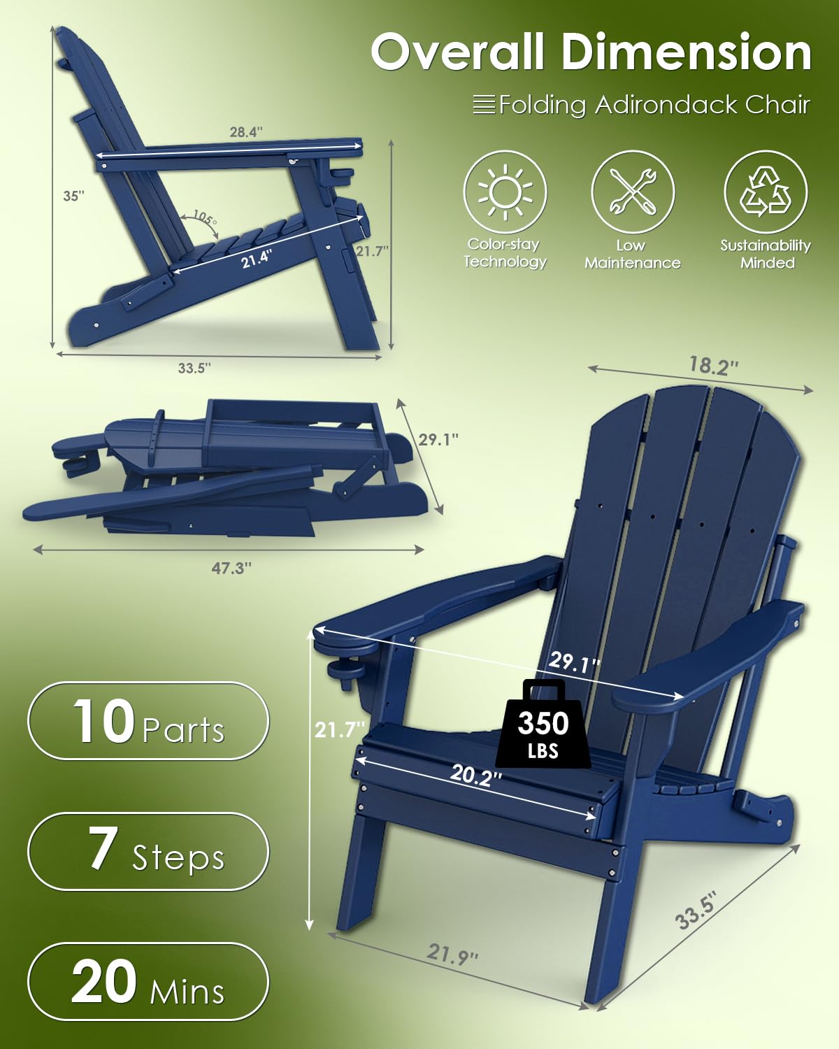 Folding Adirondack Chairs Set of 2 Blue Z9417