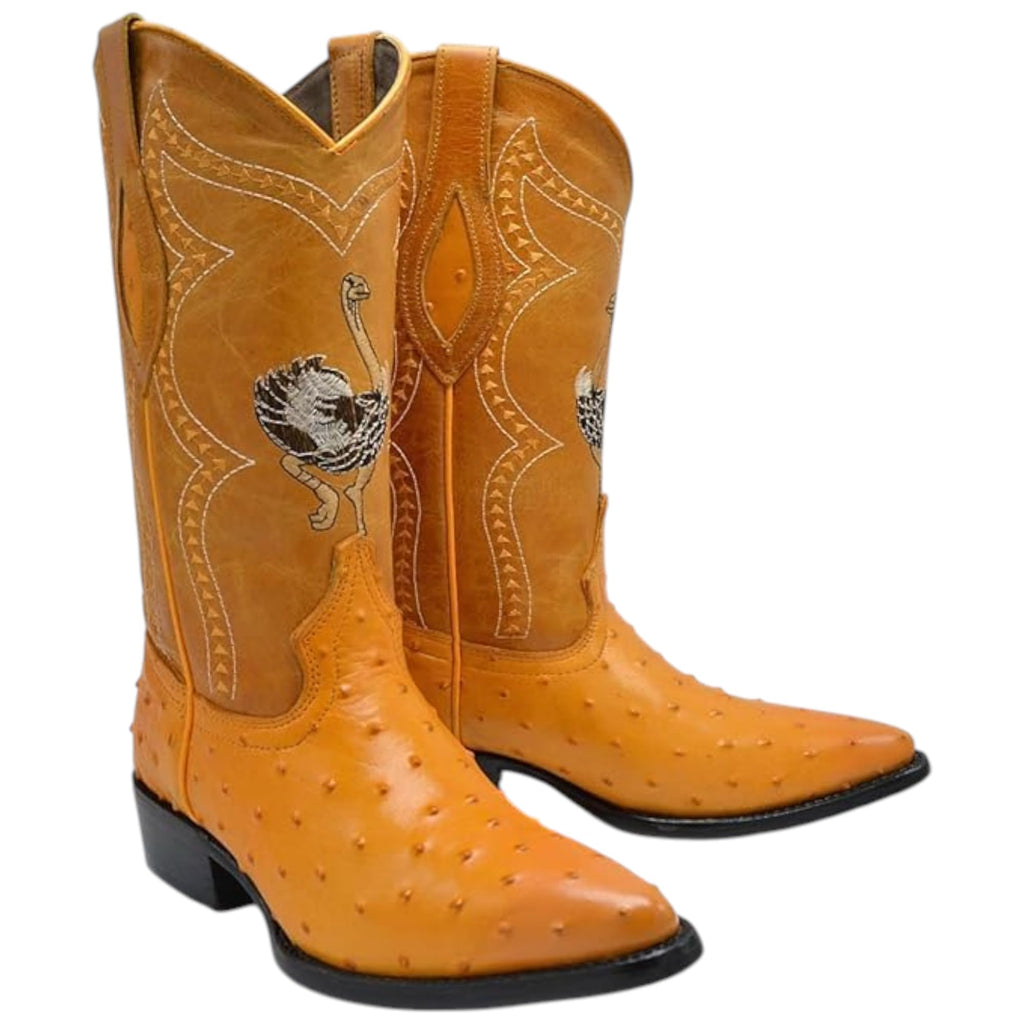 Men’s Genuine Leather Ostrich Print J-Toe Western Boots E191