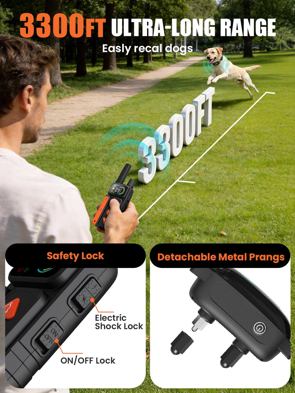 2-in-1 Dog Bark Collar & Shock Collar, IPX7 Waterproof E Collars with AI Anti-Bark/Beep/Vibration/Shock/no Shock for Small Medium Large Dog(5-120Lbs), Dog Training Collar with 3300FT Remote W517
