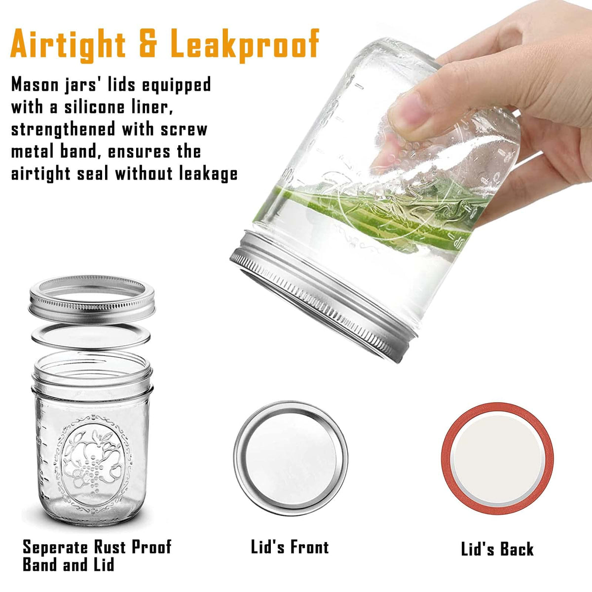 16 oz Wide Mouth Glass Mason Jars with Lids, 6 Pack G215