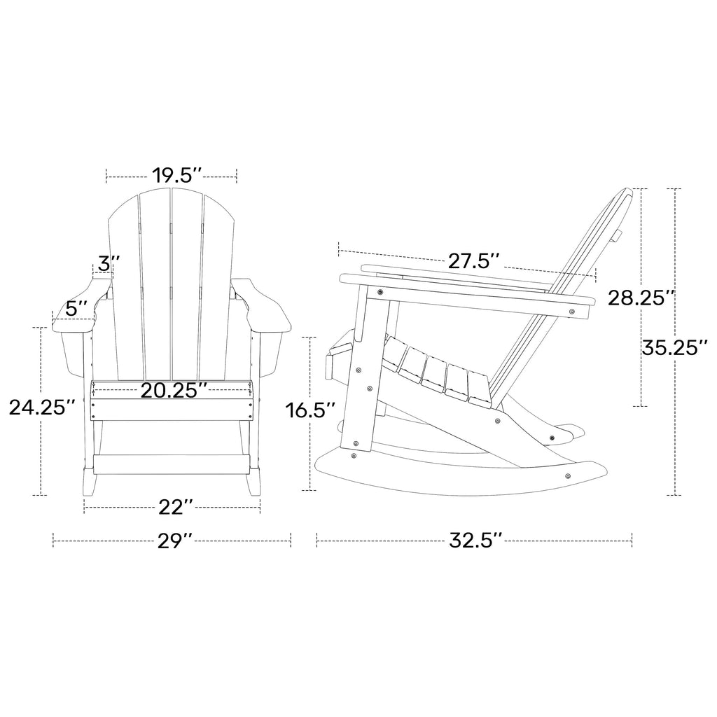 HDPE Outdoor Rocking Adirondack Chair Set of 2, Pacific Blue Q736