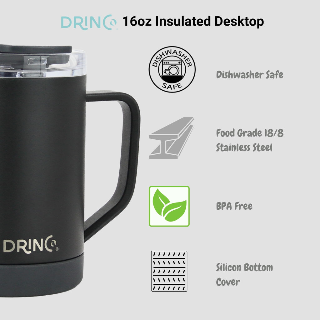 16 oz Black Vacuum Insulated Stainless Steel Travel Mug with Lid A702245