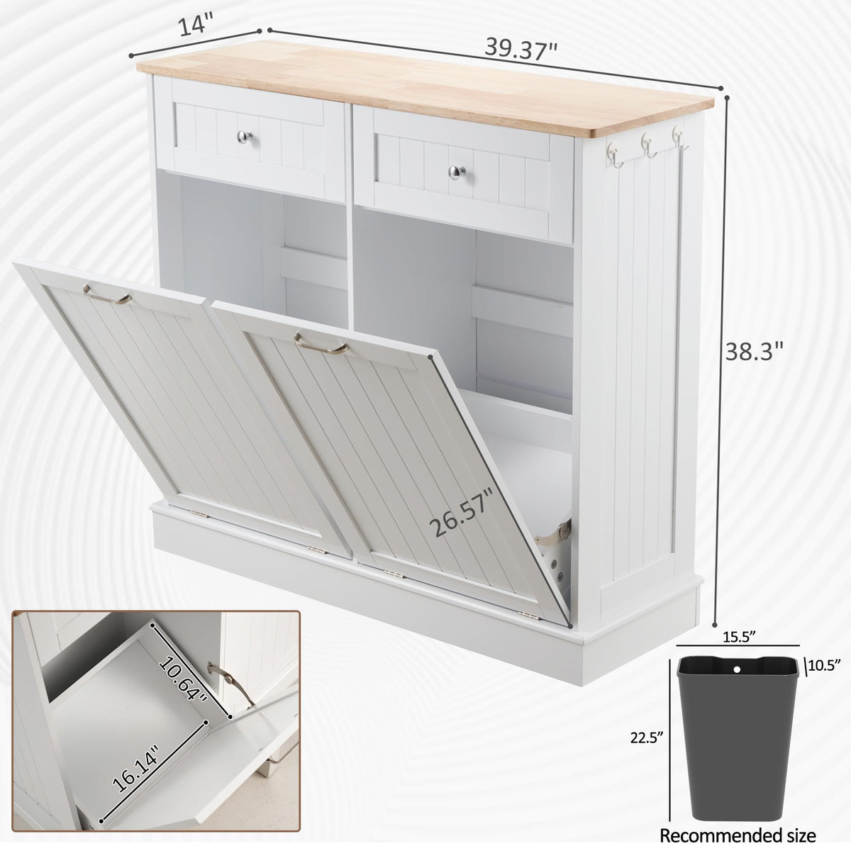 White 2x13 Gallons Tilt Out Trash Can Cabinet C458324