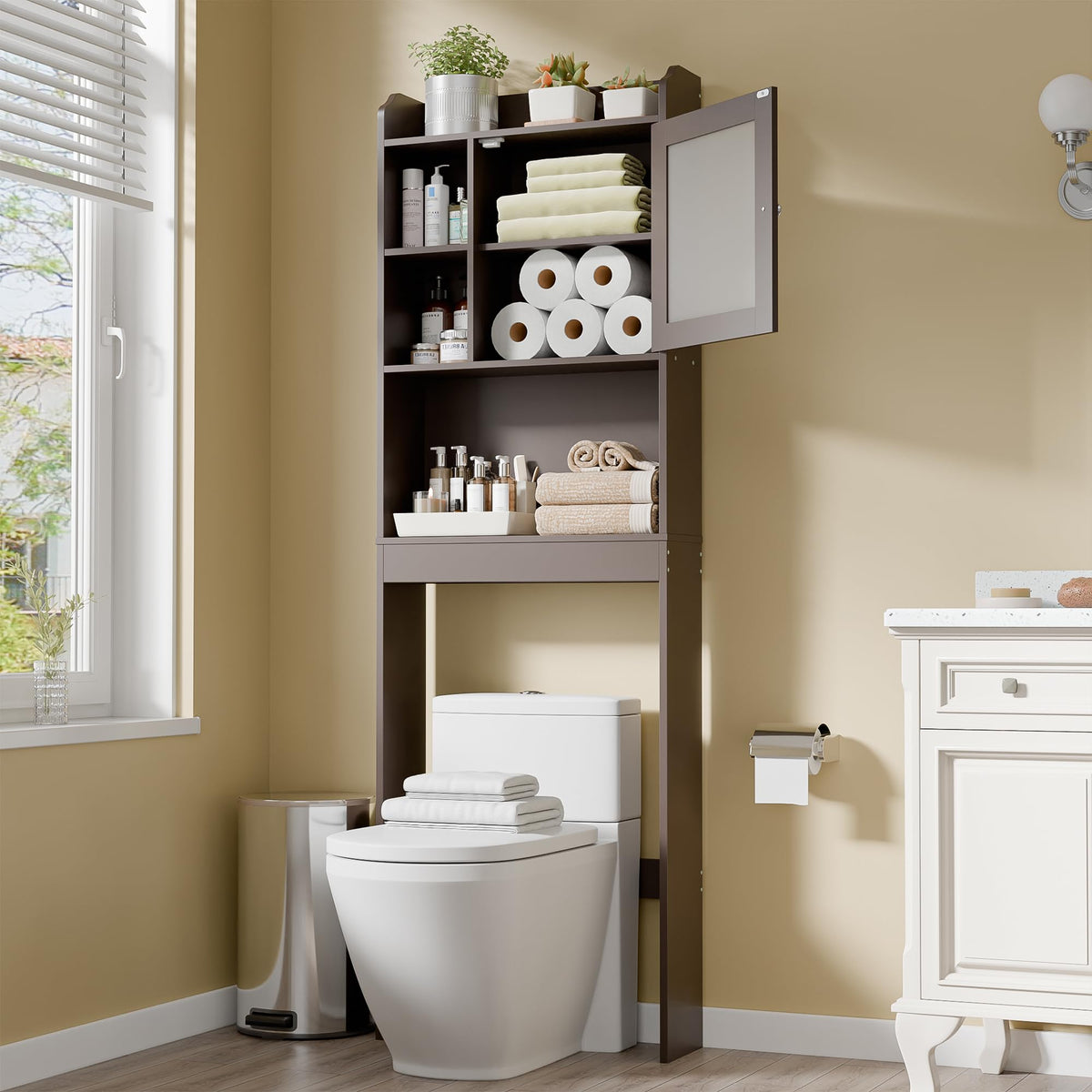 Over The Toilet Storage Cabinet with Adjustable Shelf and Double Doors N691