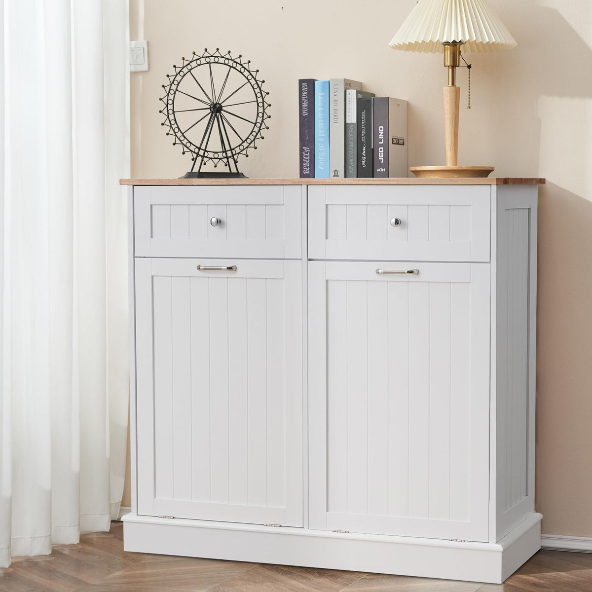 White 2x13 Gallons Tilt Out Trash Can Cabinet C458324