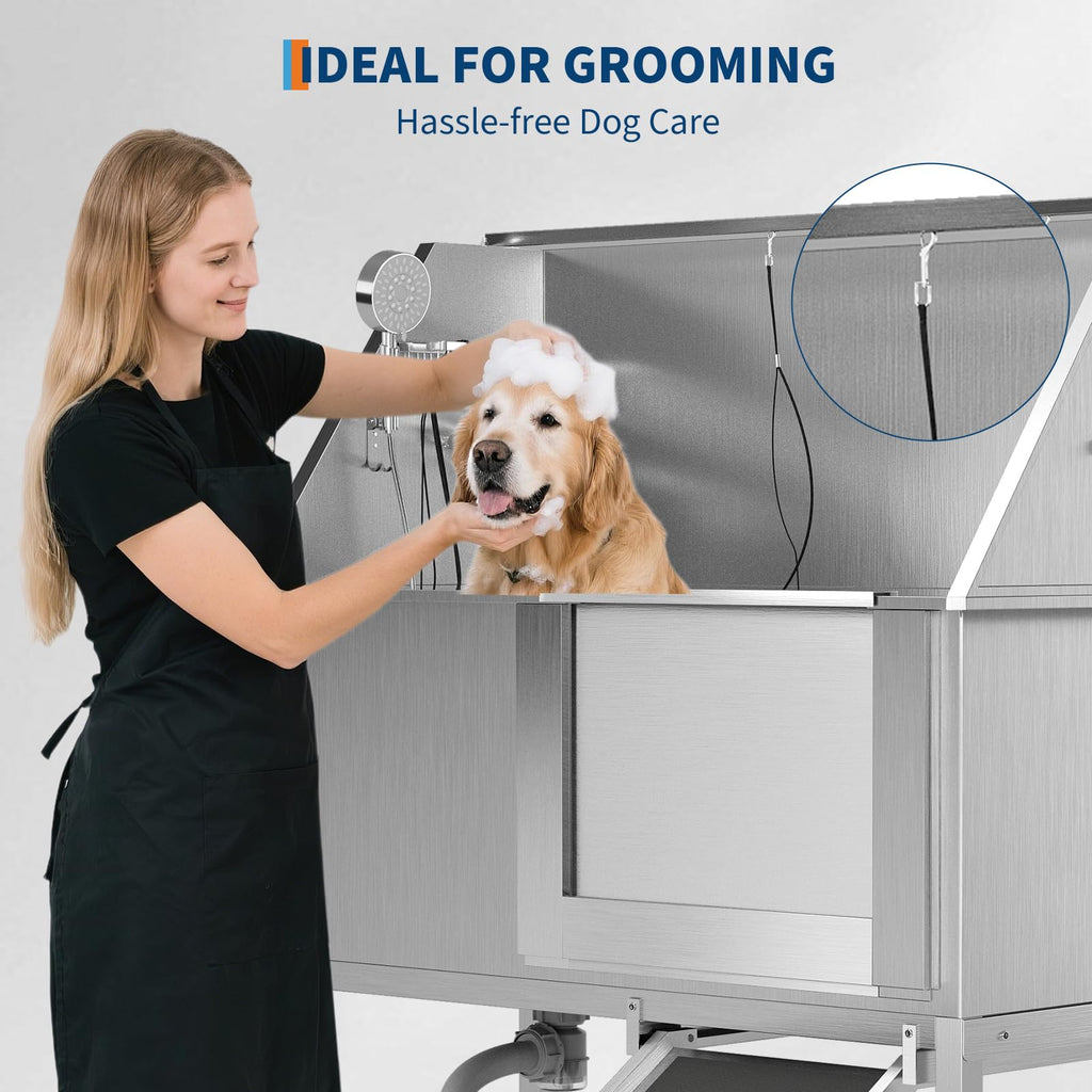 50" Stainless Steel Pet Bathing Tub with Sloped Ramp J456534