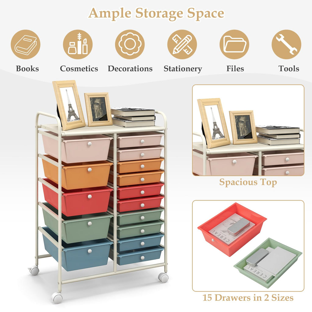 15 Drawer Rolling Storage Cart with Removable Drawers V15139