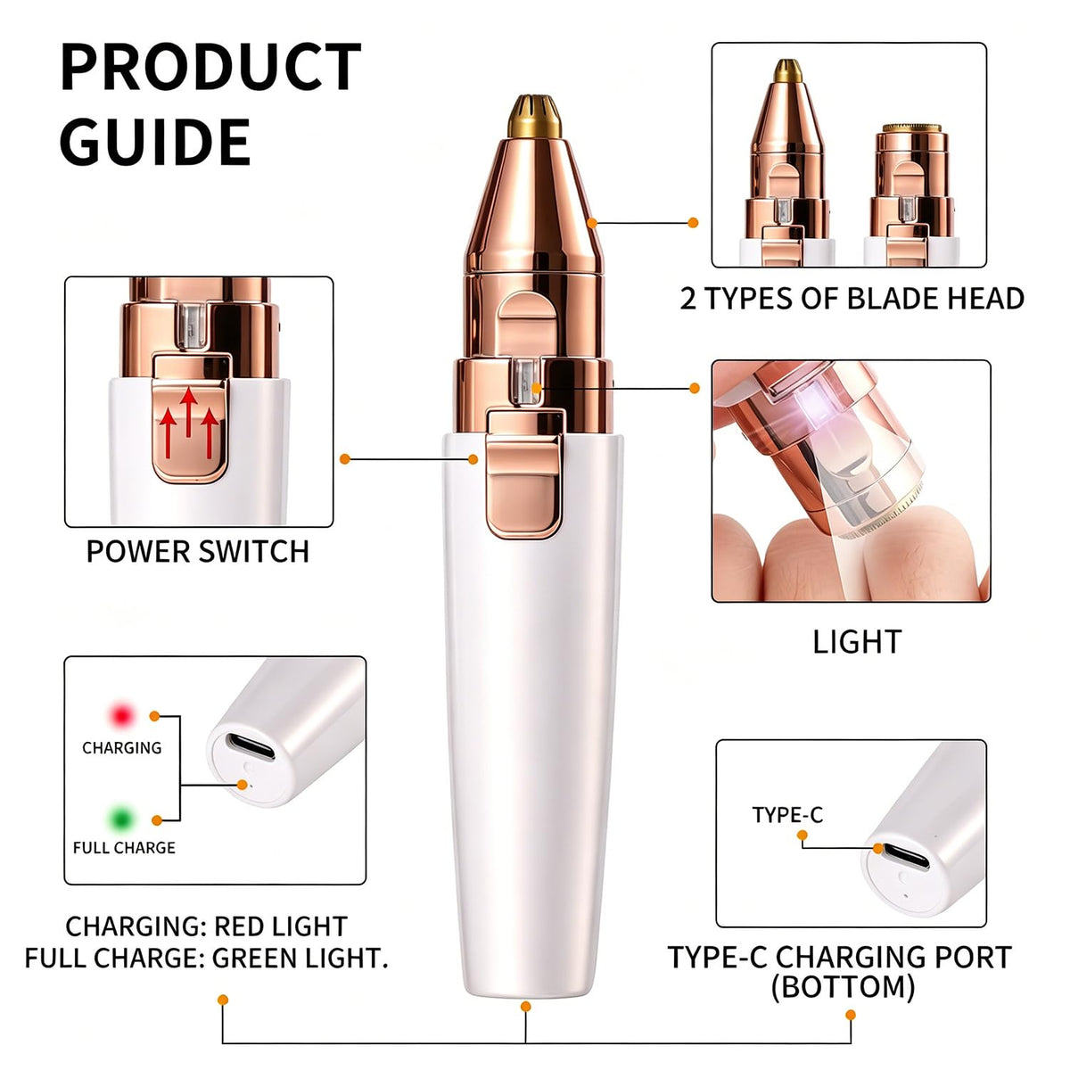 2 in 1 Electric Facial Hair Removal with LED Light A76716