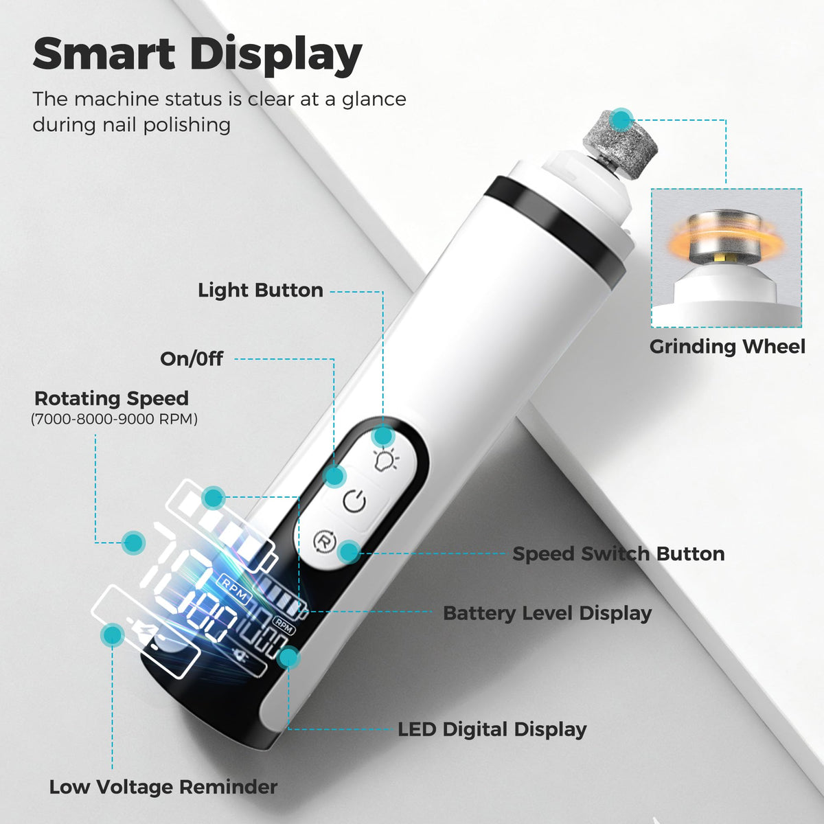 Silent Cordless Dog Nail Grinder with 3 Adjustable Speeds R358029