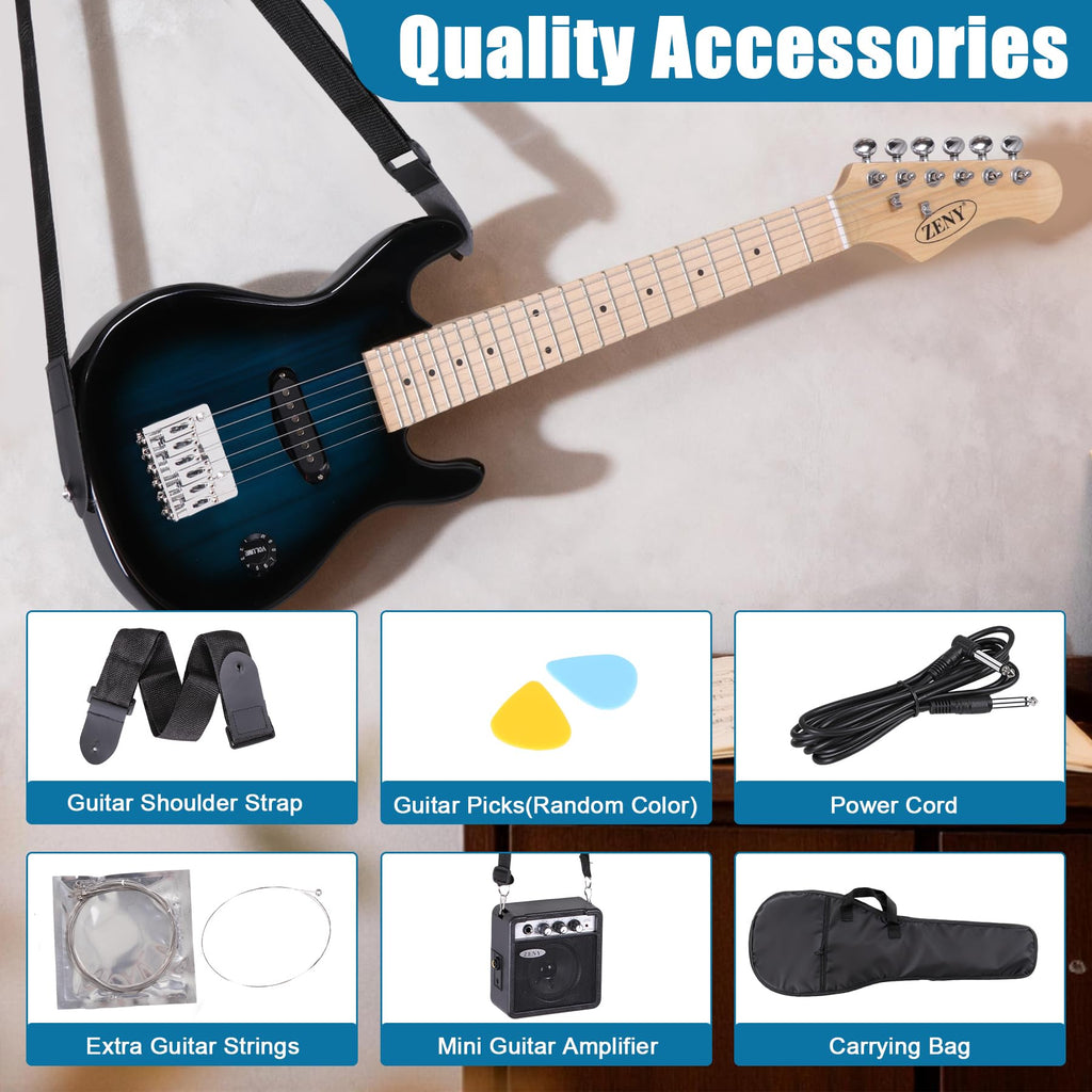 30 inch Kids Electric Guitar with 5w Amp, Gig Bag, Strap, Cable, Strings and Picks, Blue U7712