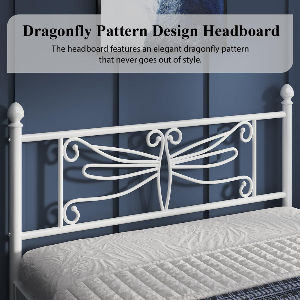 White Full Size Metal Platform Bed Frame U4929