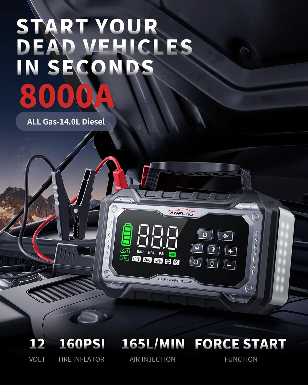 Car Battery Jump Starter with Air Compressor 8000A Portable Booster Pack 160PSI Tire Inflator M497849