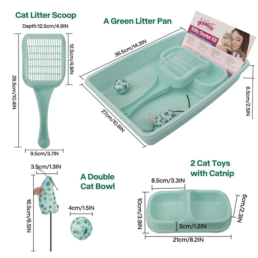 Small Cat Litter Box Starter Kit with Scoop, Bowls and Toys M450083