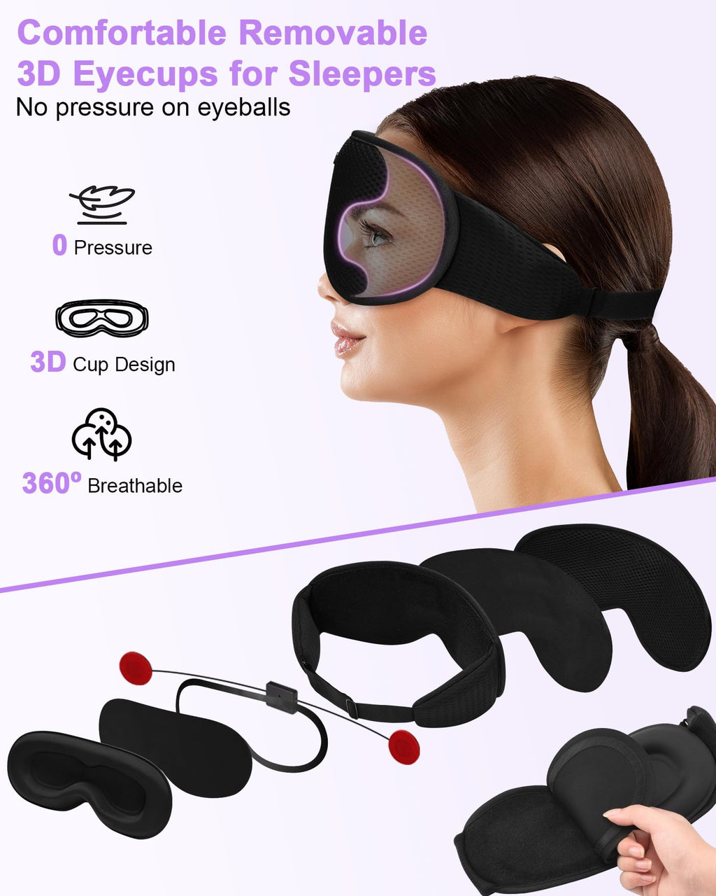 3D Contoured Sleep Mask with Bluetooth Headphones C859