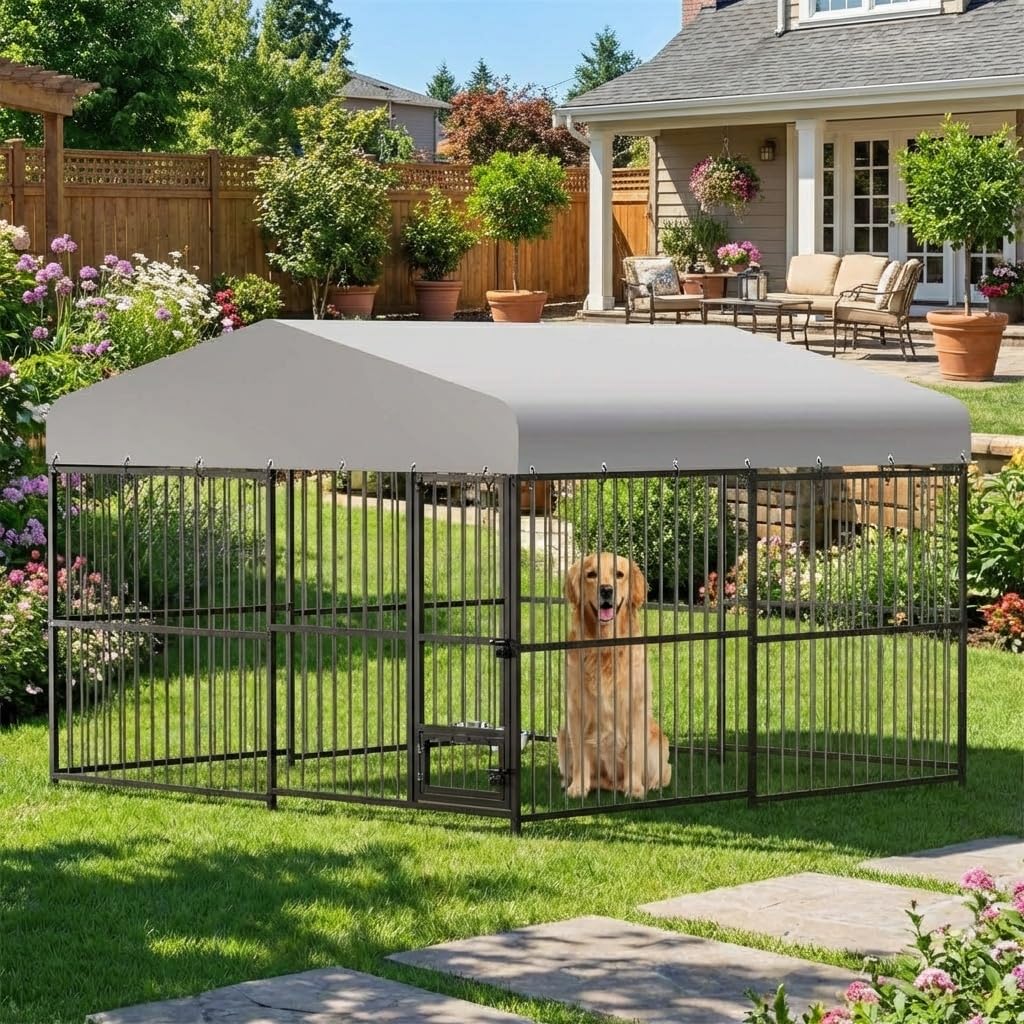 10x10ft Outdoor Dog Kennel with Feeding Door & 2 Bowls L585473