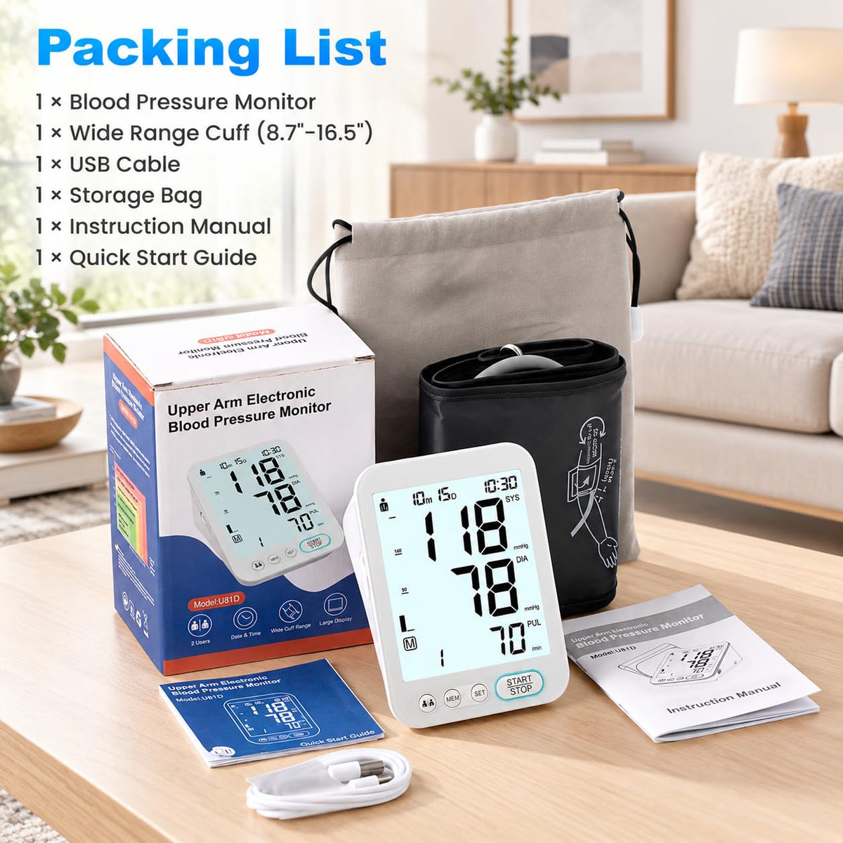 Blood Pressure Monitor Upper Arm with Storage Bag V9588