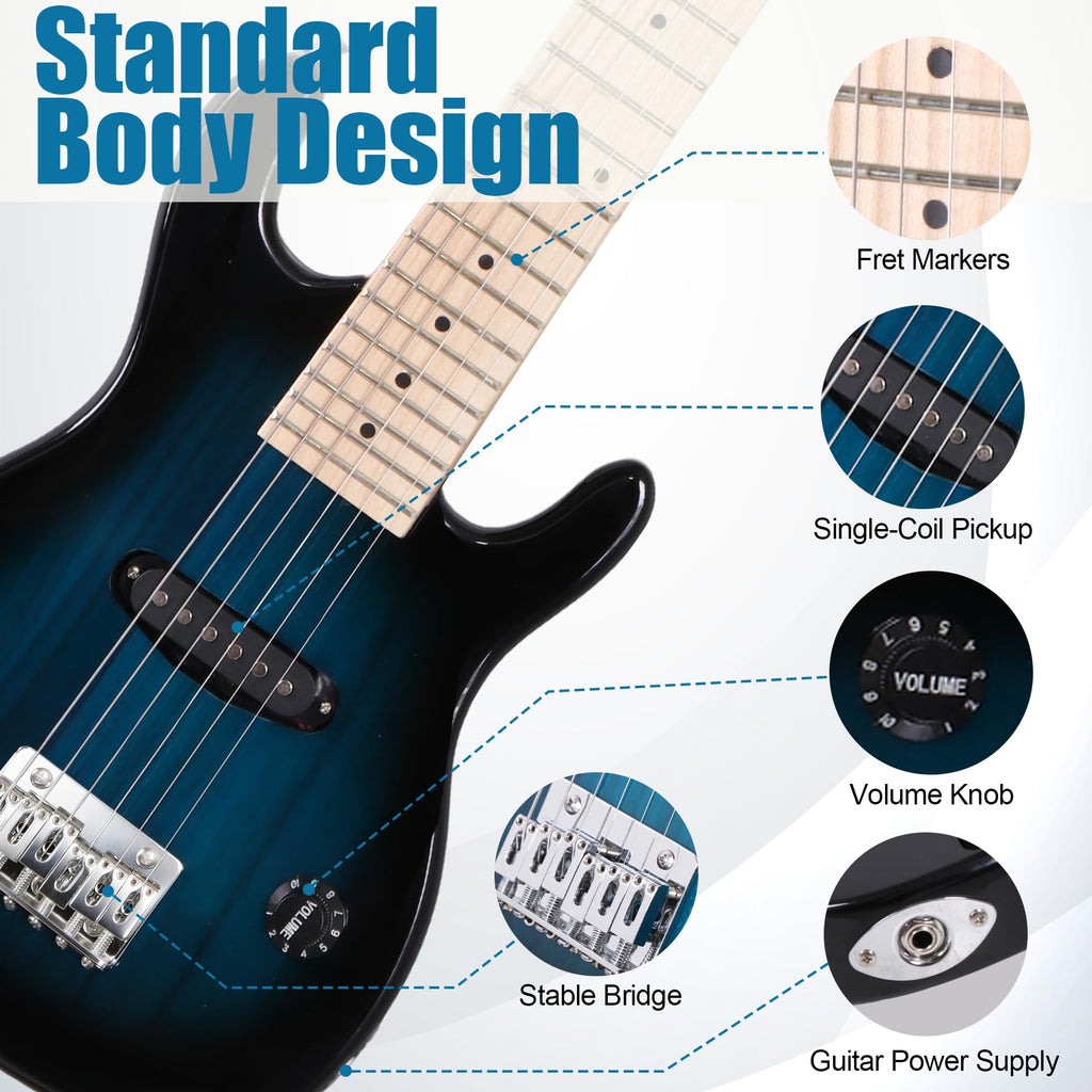 30 inch Kids Electric Guitar with 5w Amp, Gig Bag, Strap, Cable, Strings and Picks, Blue U7712
