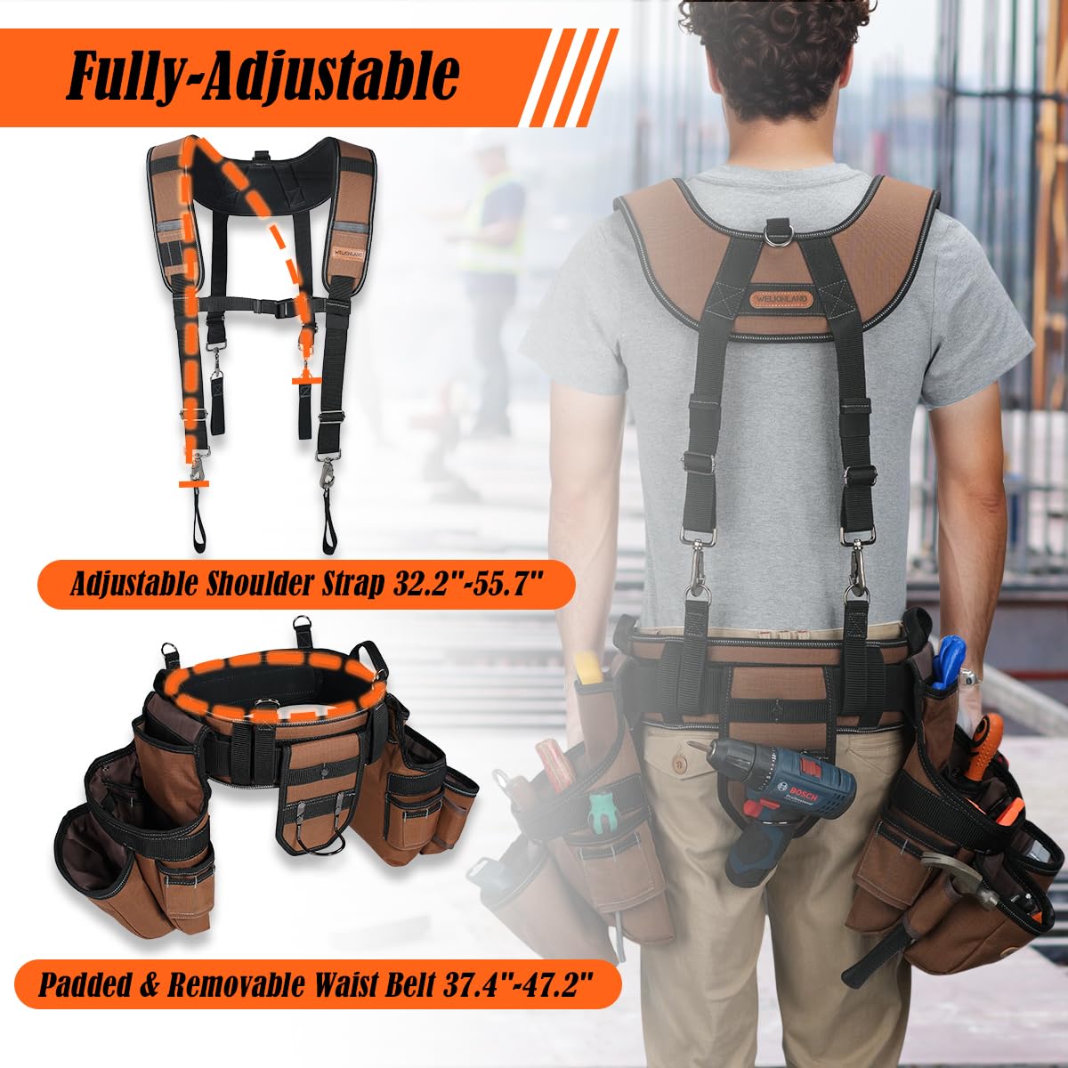 39-Pocket Heavy-Duty Tool Belt With Suspenders Z7912