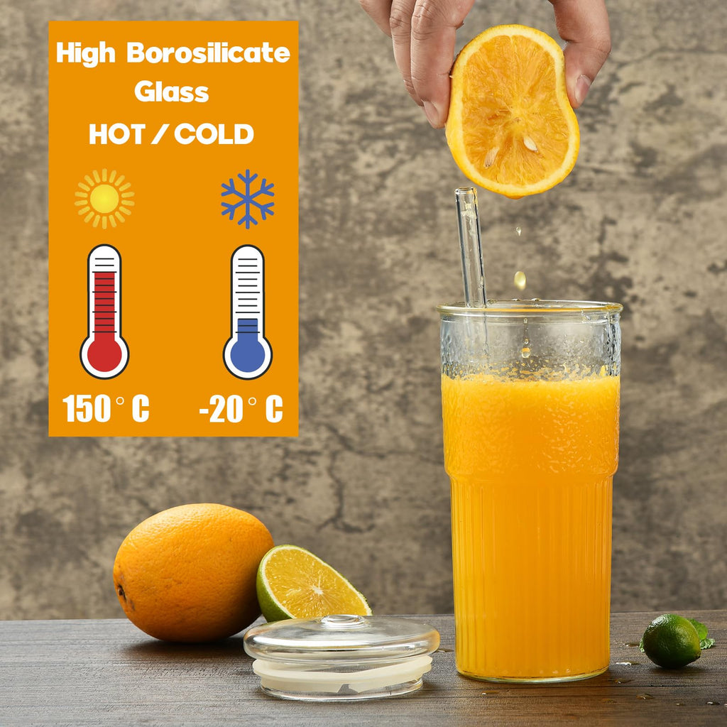 22 oz High Borosilicate Clear Glass Cups with Lids and Straws, Pack of 2 X189