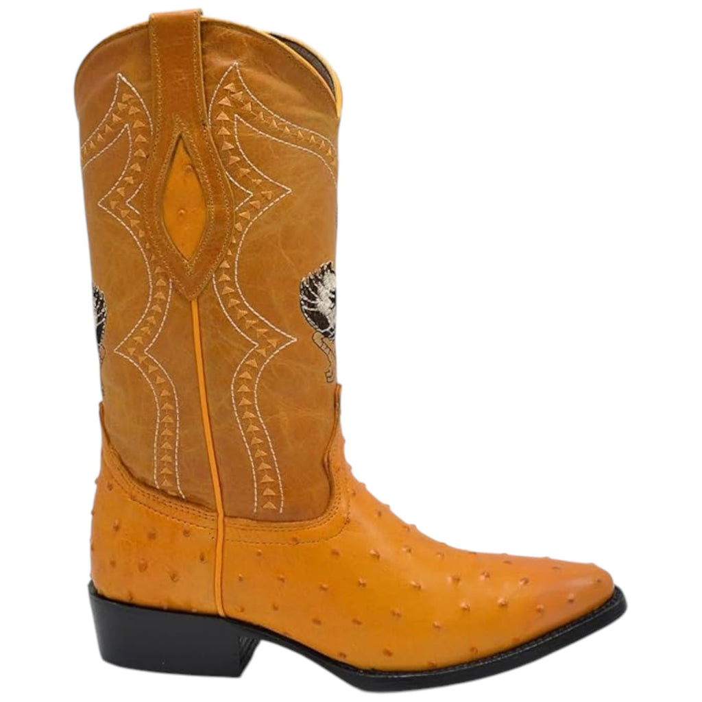 Men’s Genuine Leather Ostrich Print J-Toe Western Boots E191