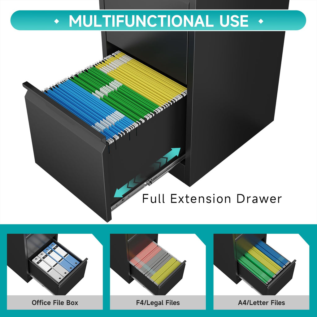 2 Drawer Black Metal File Cabinet with Lock N481