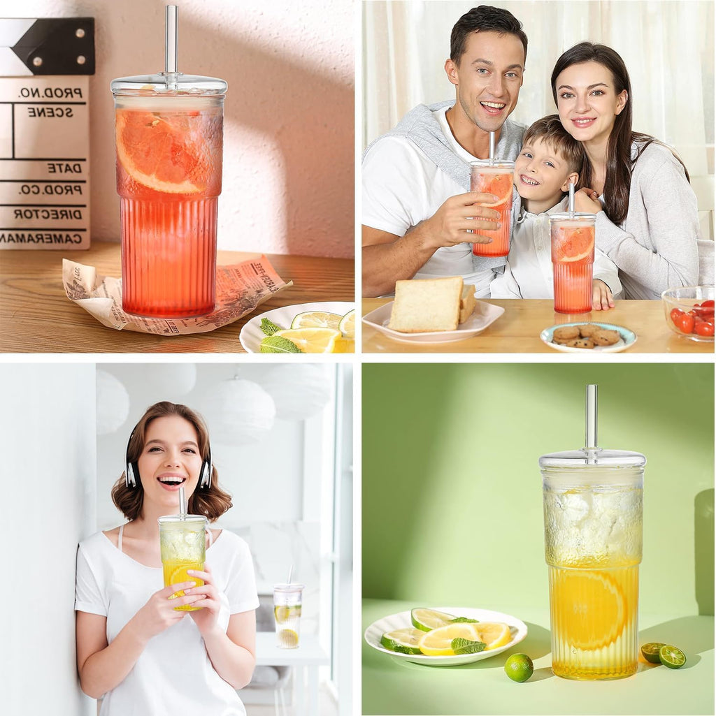 22 oz High Borosilicate Clear Glass Cups with Lids and Straws, Pack of 2 X189