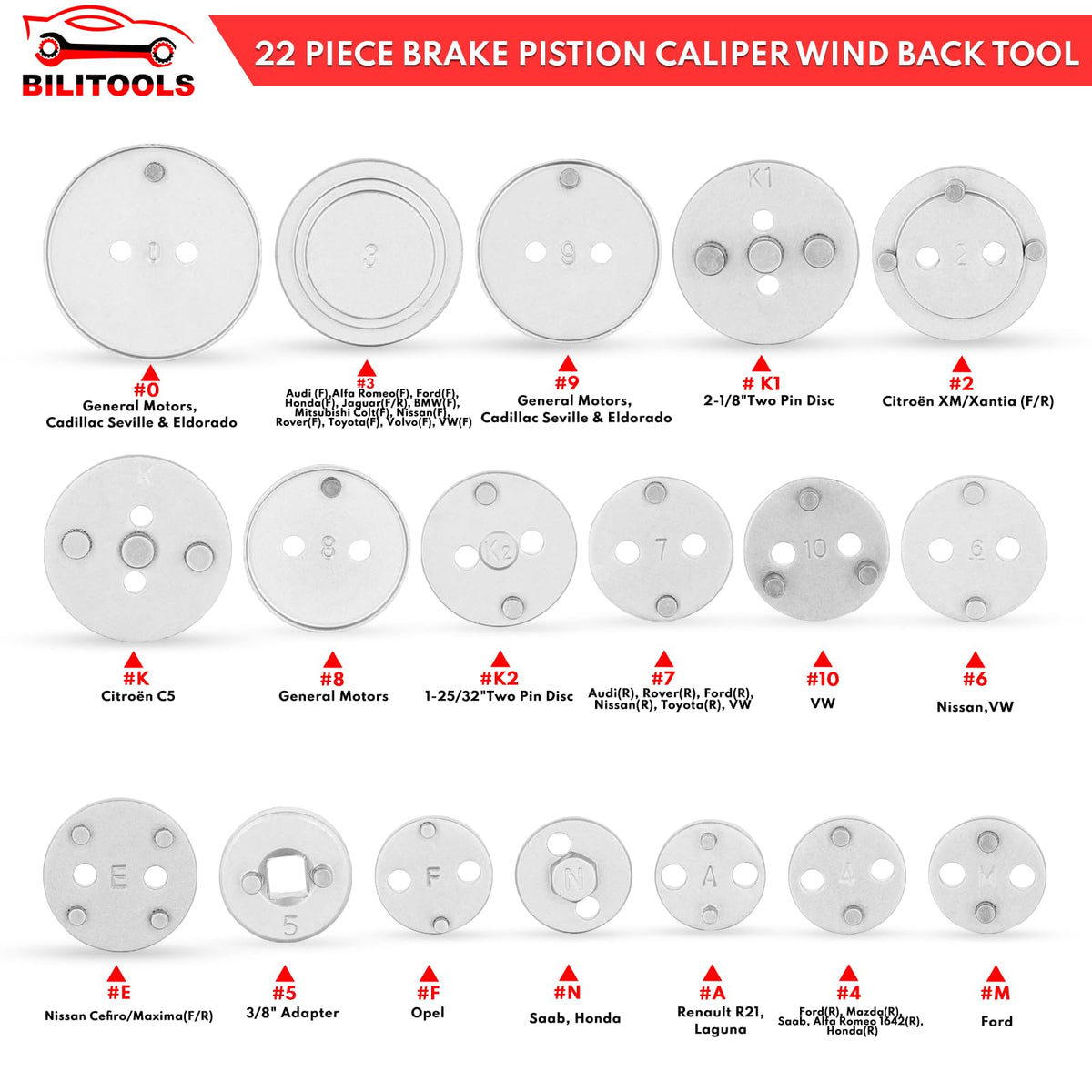 22-Piece Heavy Duty Brake Caliper Compression Tool with 18 Adapters B7771